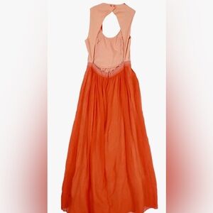 Carven Designer Silk Colorblock Maxi Dress/Coral Orange